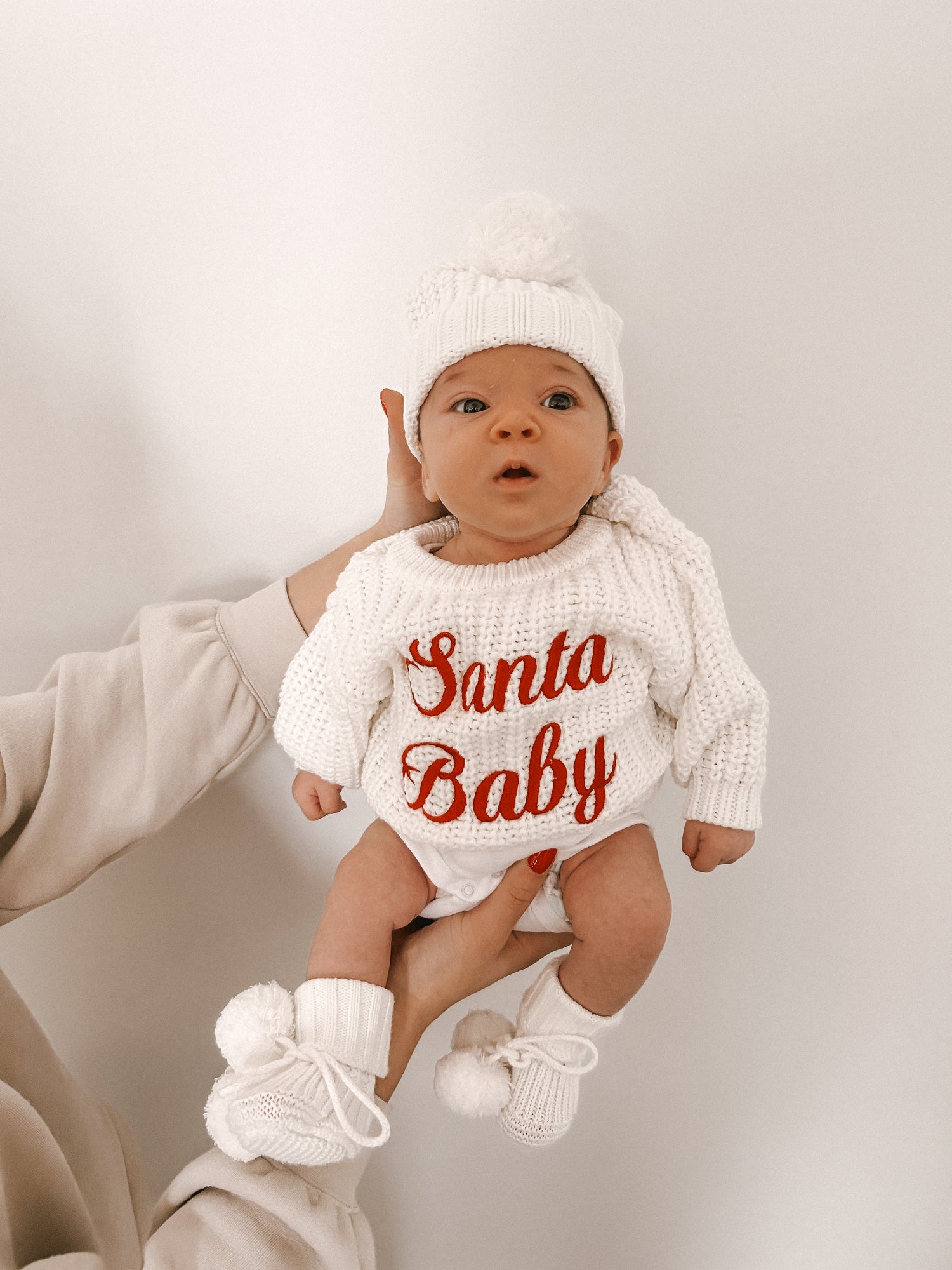 CHUNKY KNIT JUMPER | MILK - SANTA BABY EMBROIDERY