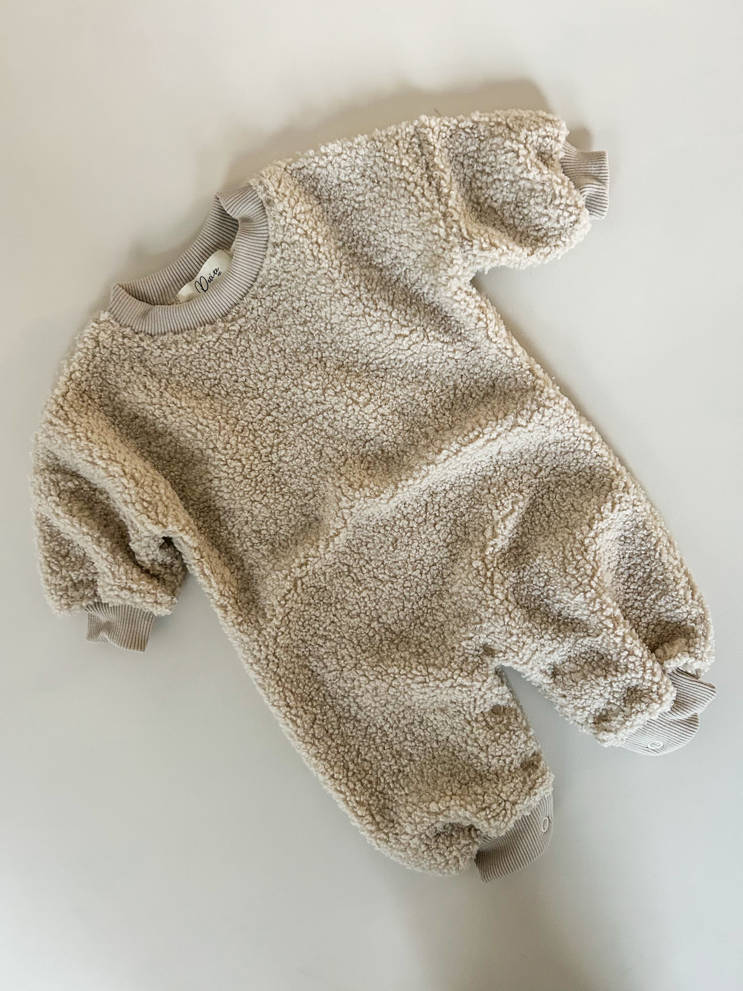 LONG BUBBLE TEDDY ROMPER - DARK BEIGE