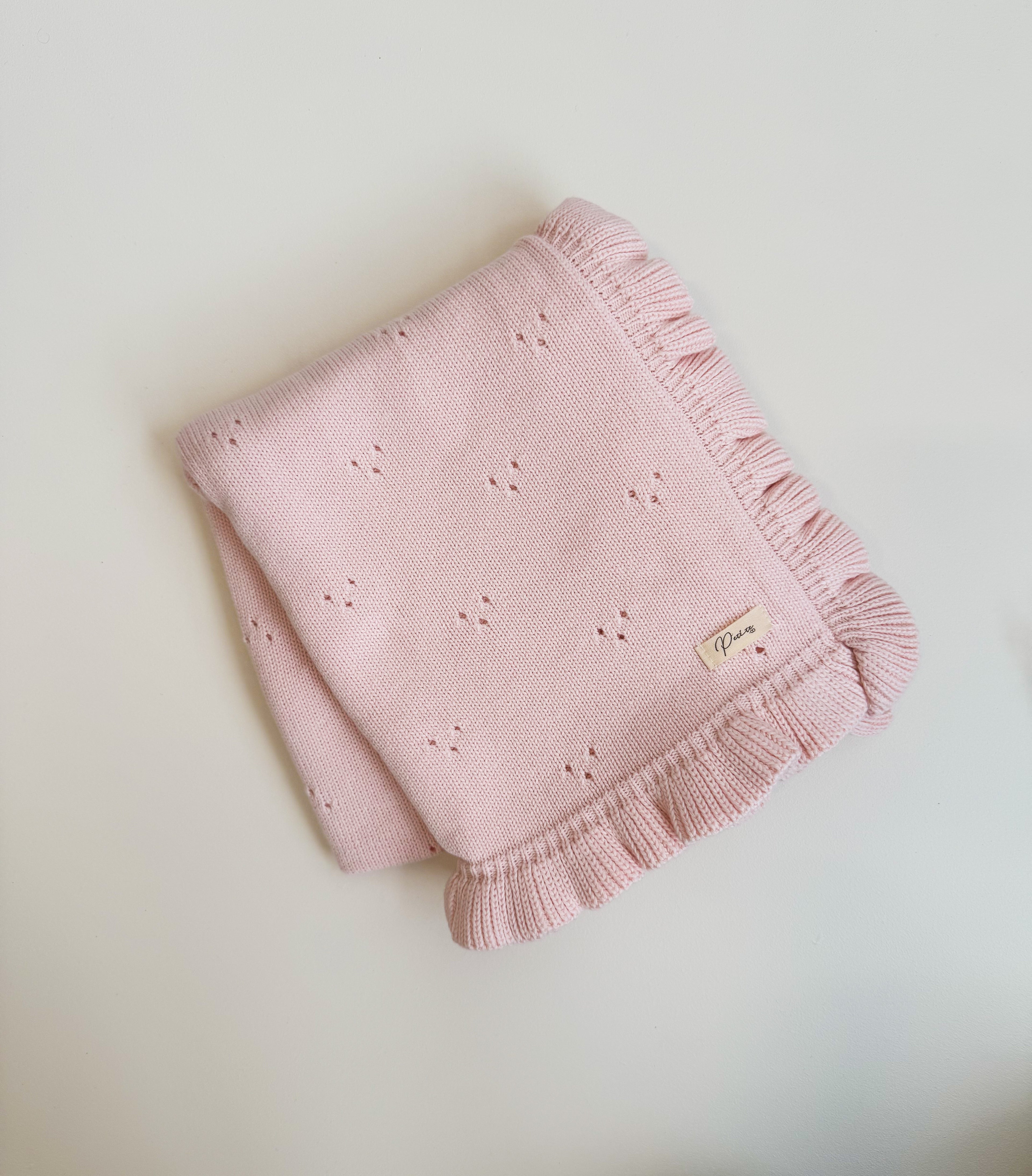 FRILL POINTELLE BABY BLANKET | BABY PINK