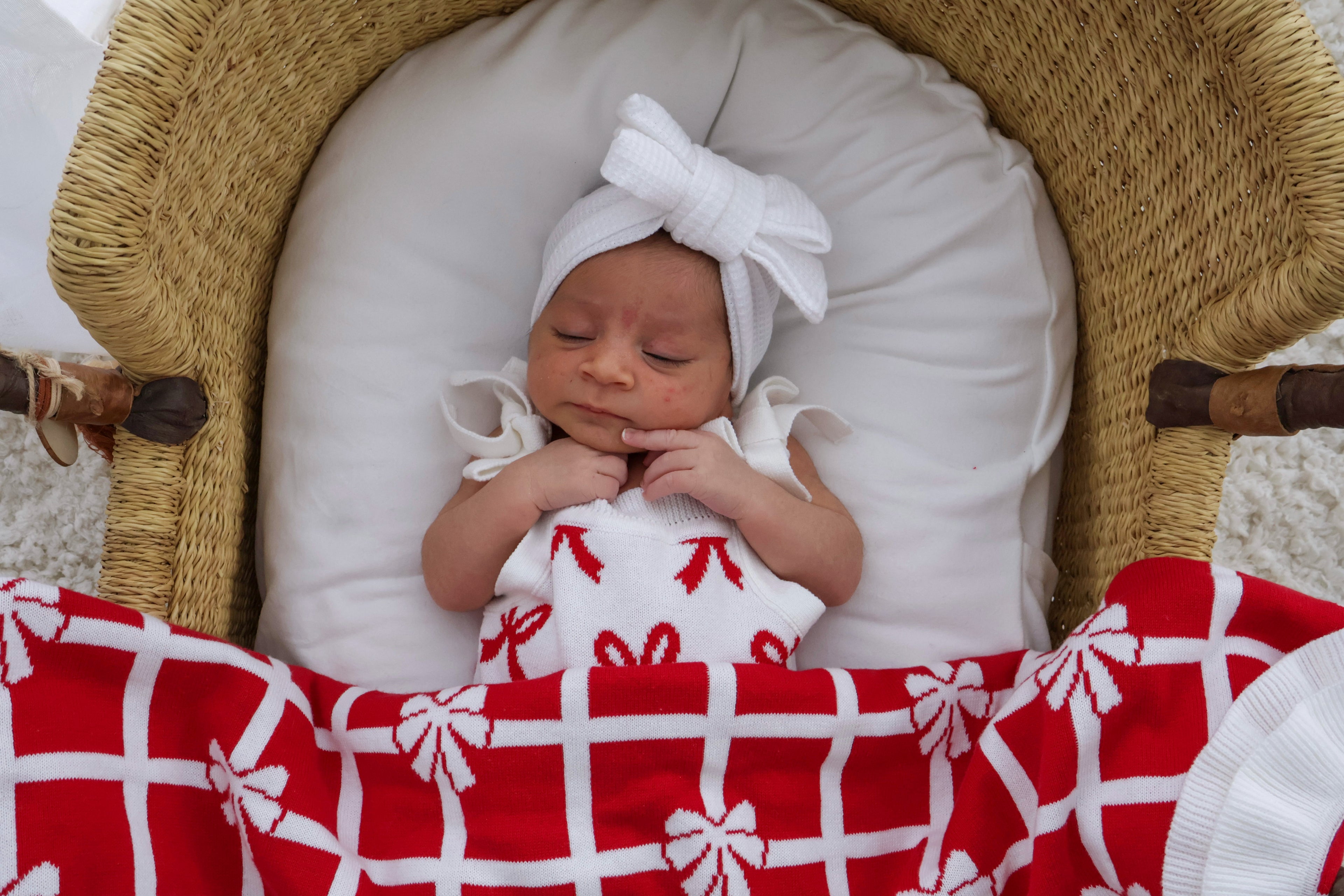 FRILL CHECK BOW BLANKET| RED + MILK | REVERSIBLE