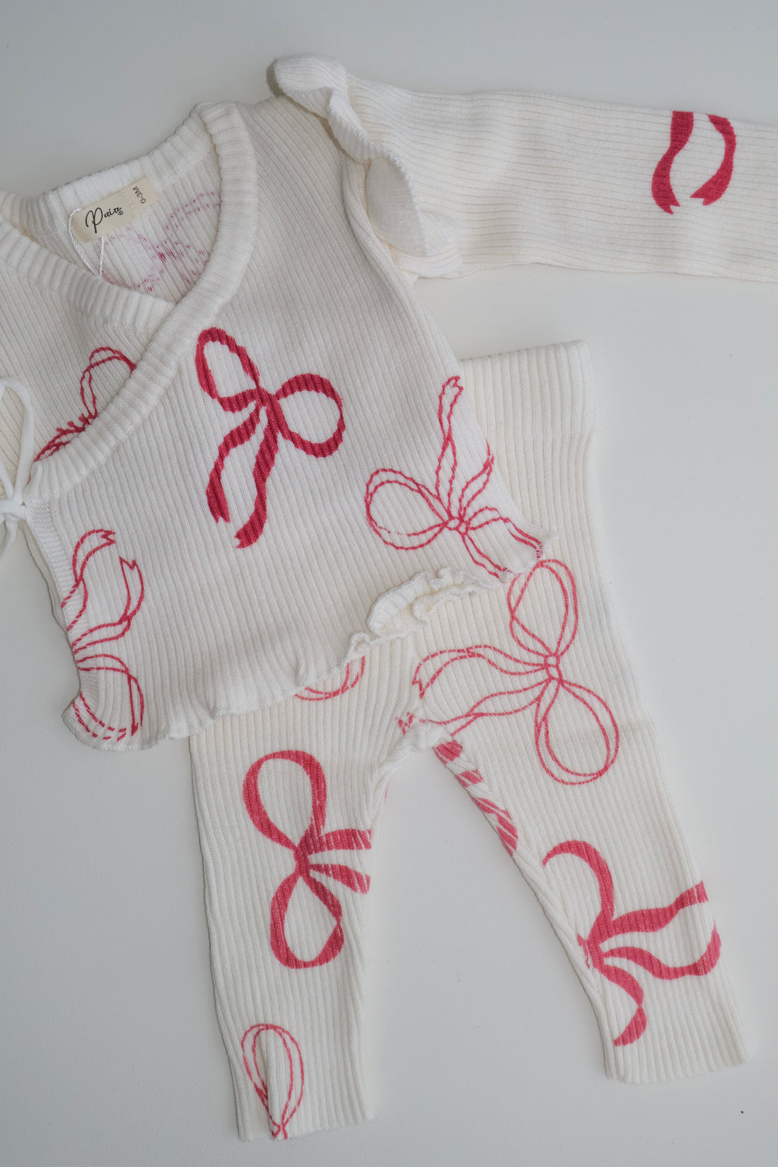 RIBBED RUFFLE KIMONO SET | ROSE RED BOWS