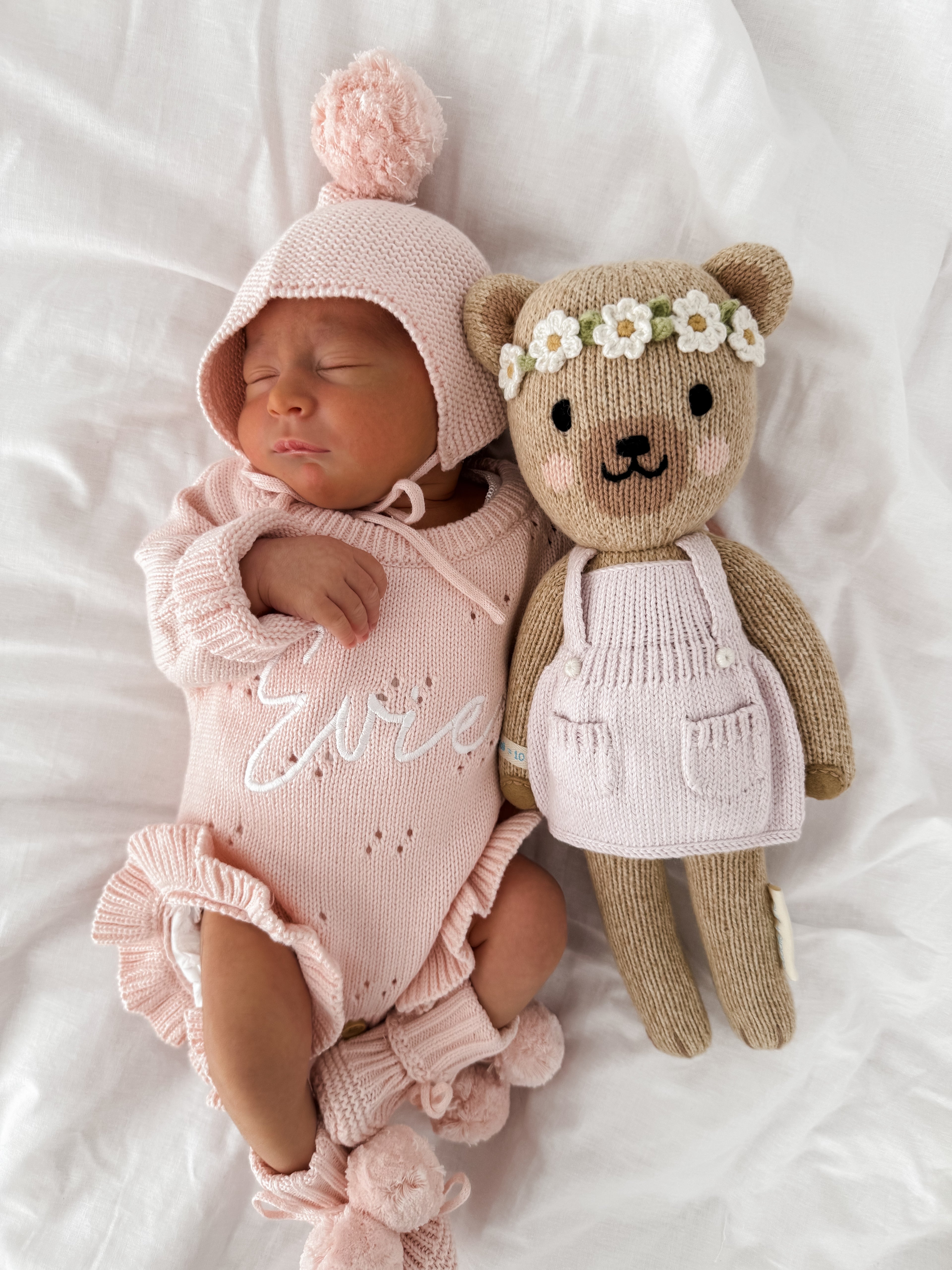 POM POM BONNET - BABY PINK
