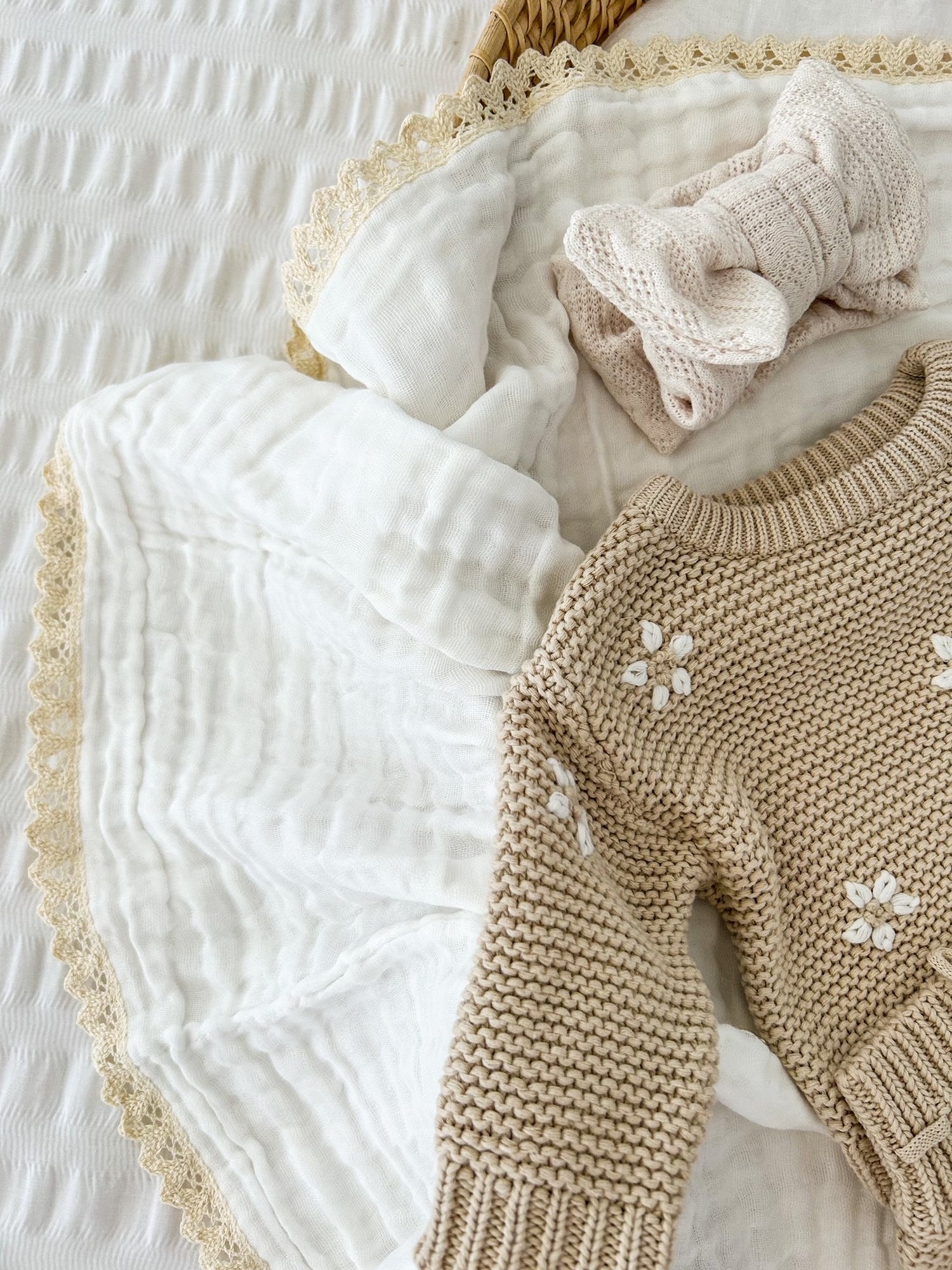 COTTON GAUZE LACE BLANKET - WHITE