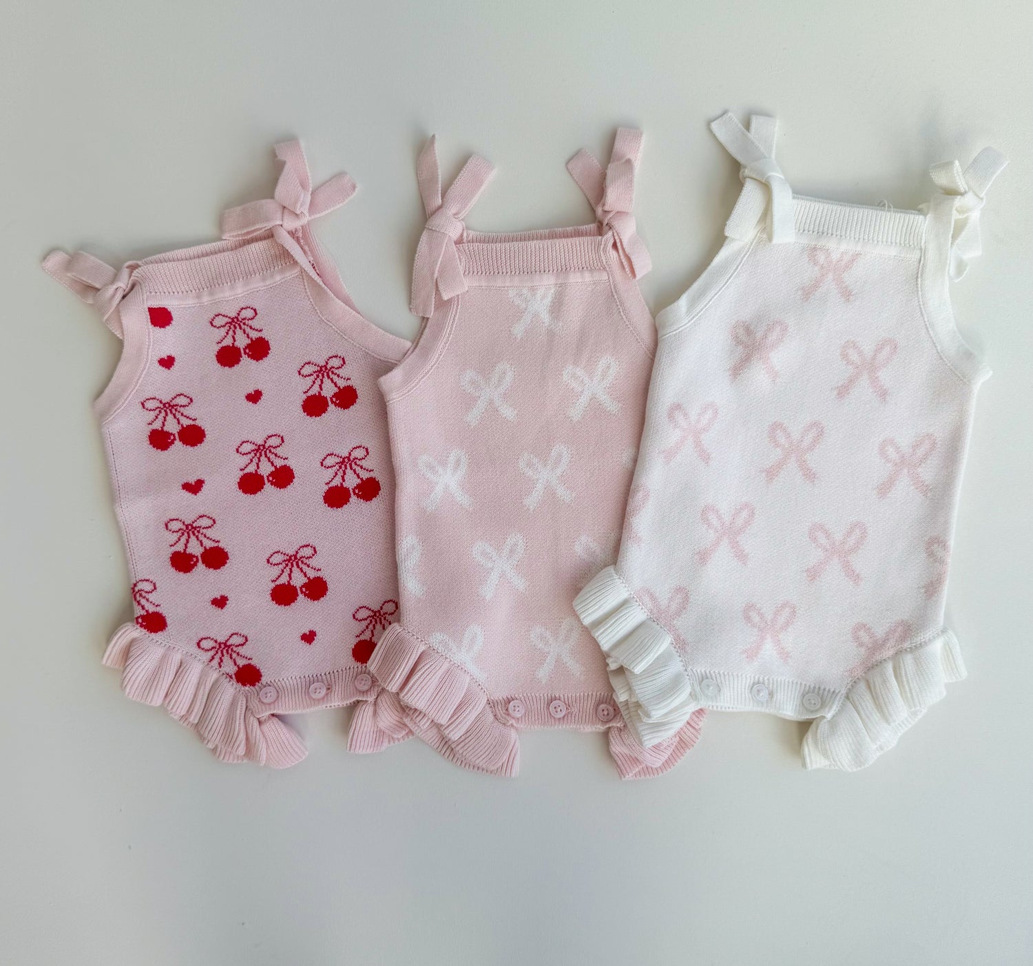 SUMMER CHERRY HEART BOW FRILL ROMPER