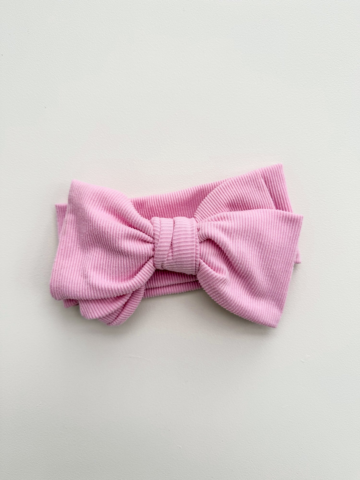 OVERSIZED RIBBED COTTON TOPKNOT BOW HEADBAND - BARBIE PINK