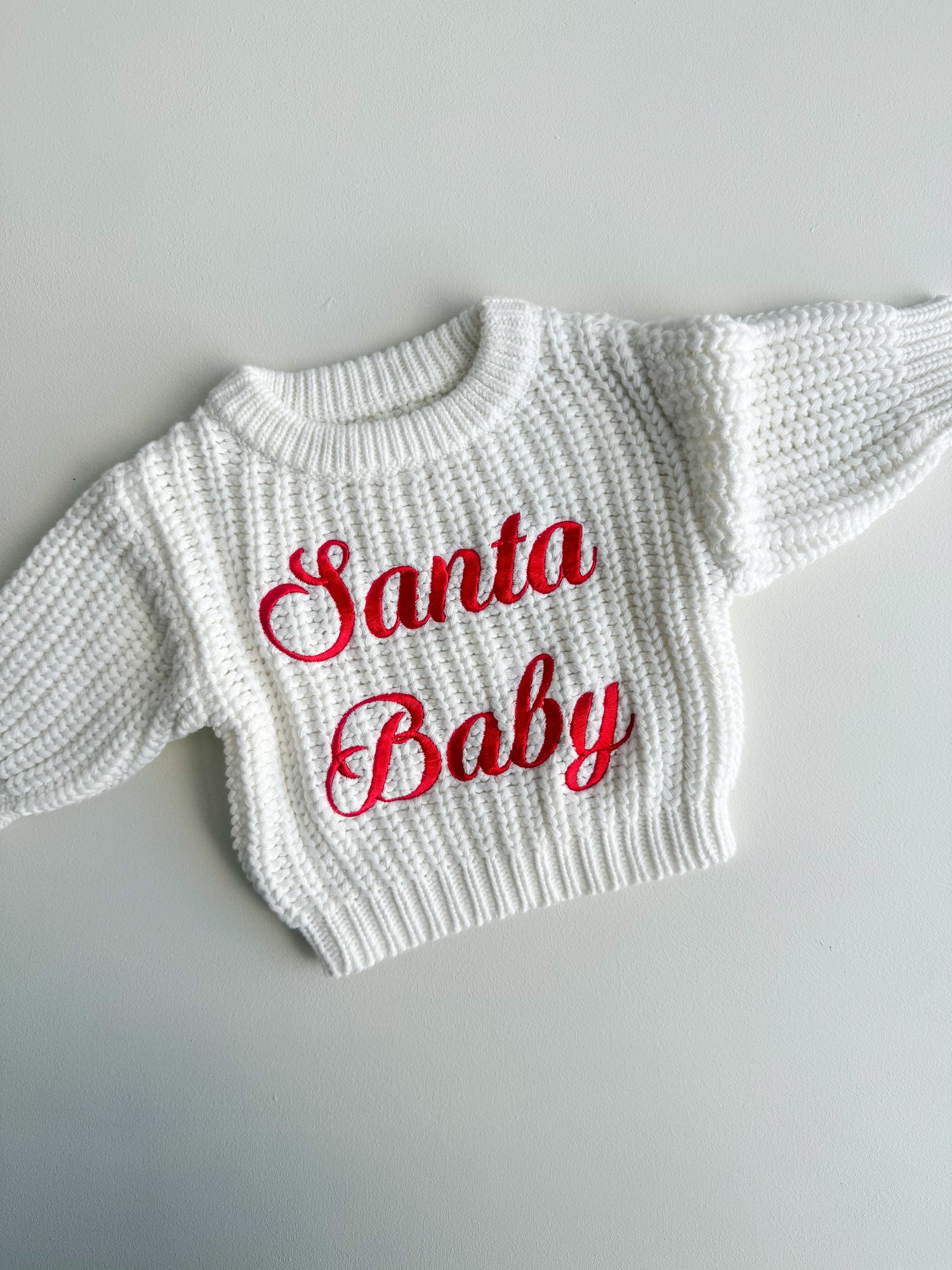 CHUNKY KNIT JUMPER | MILK - SANTA BABY EMBROIDERY