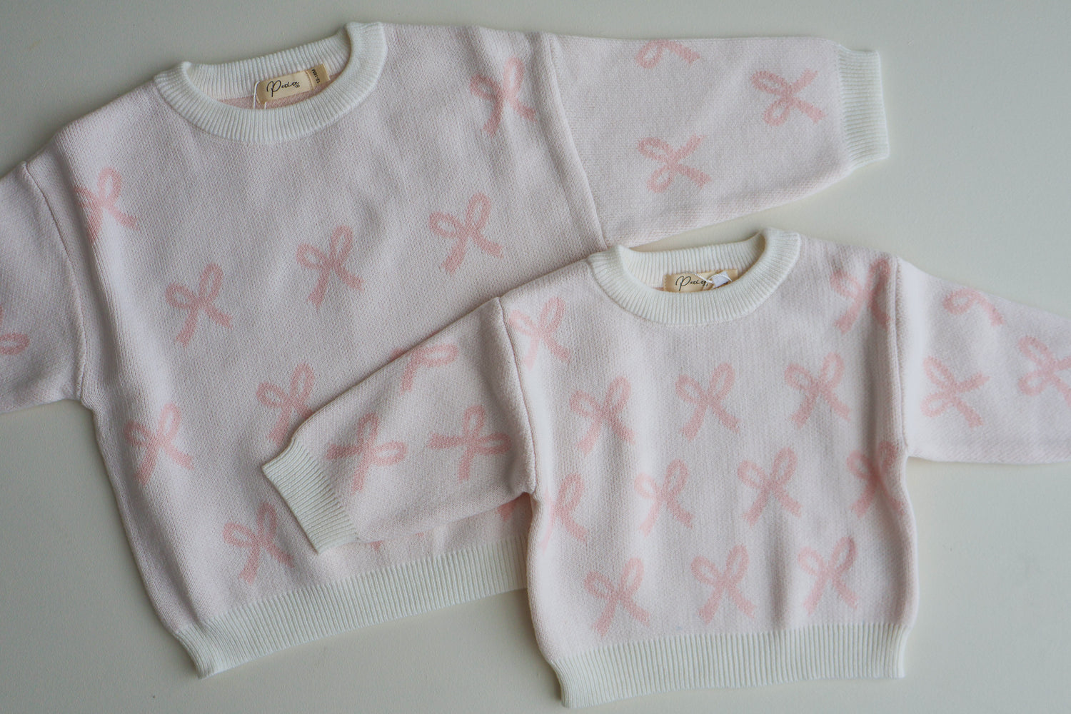 BOW JUMPER | MILK + BABY PINK BOWS