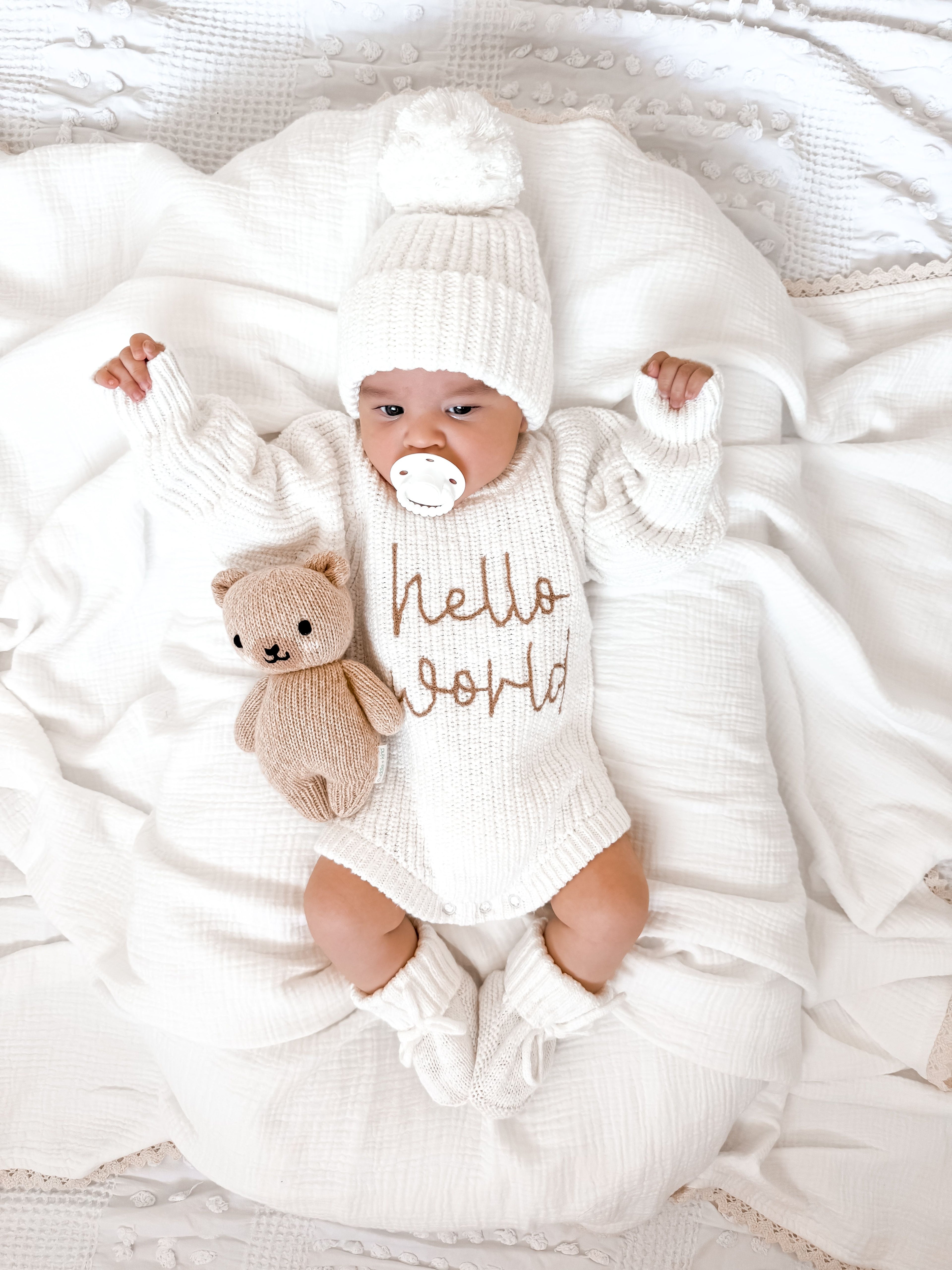 HELLO WORLD TEXTURED SNOW ROMPER