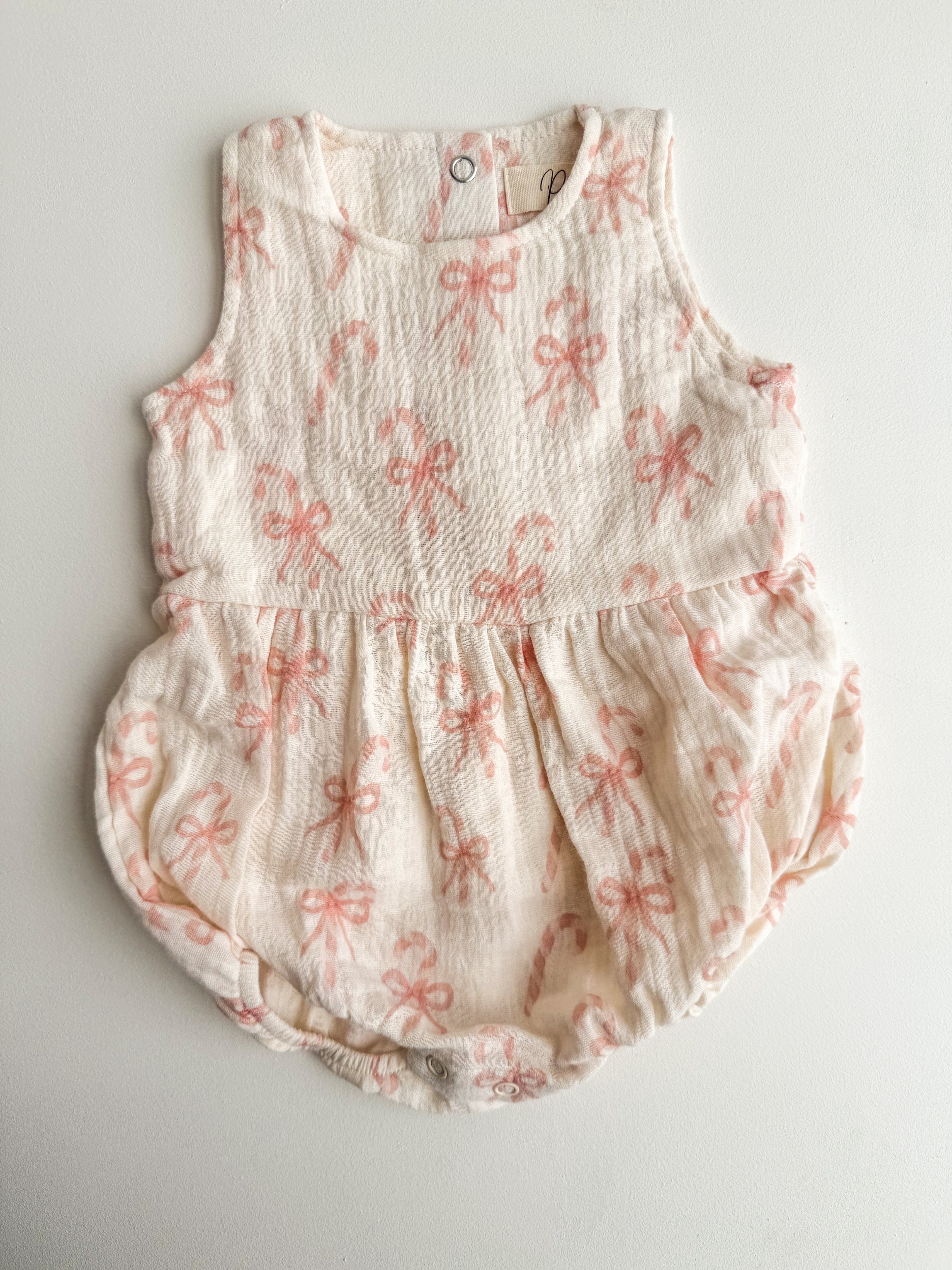 MUSLIN BOW CANDY CANE ROMPER