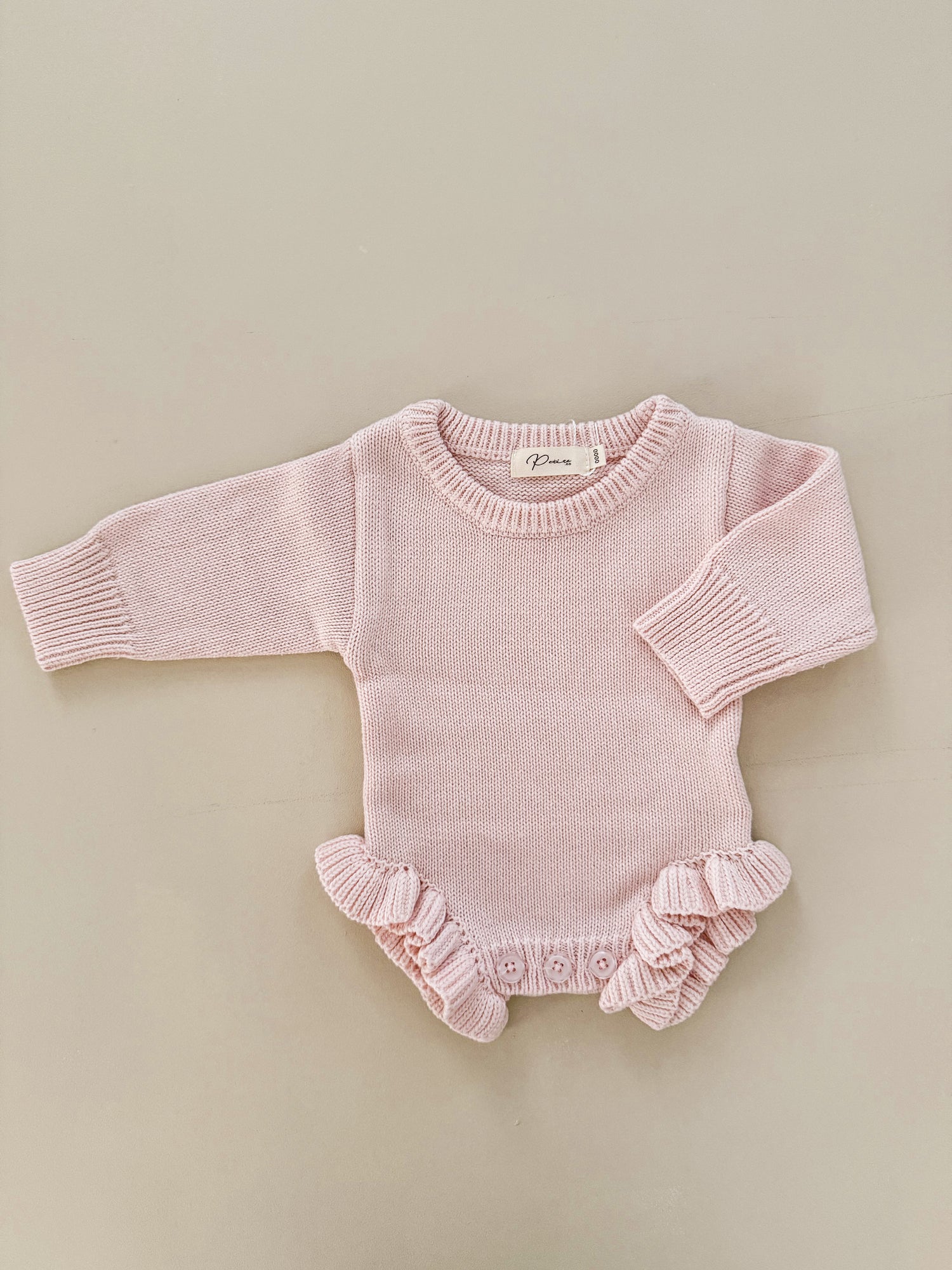 CLASSIC BIRTH ANNOUNCEMENT FRILL ROMPER - BABY PINK