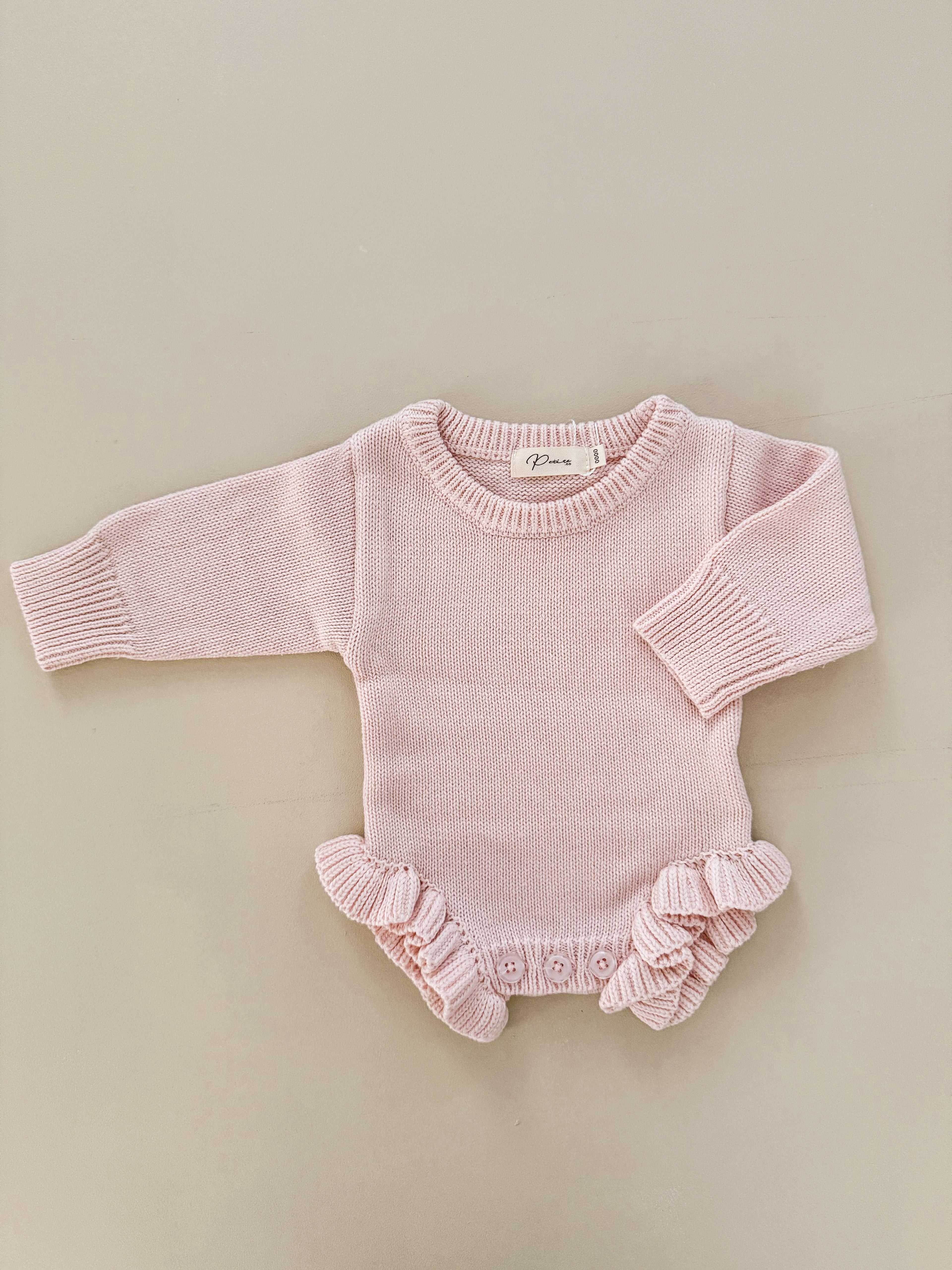 CLASSIC BIRTH ANNOUNCEMENT FRILL ROMPER - BABY PINK