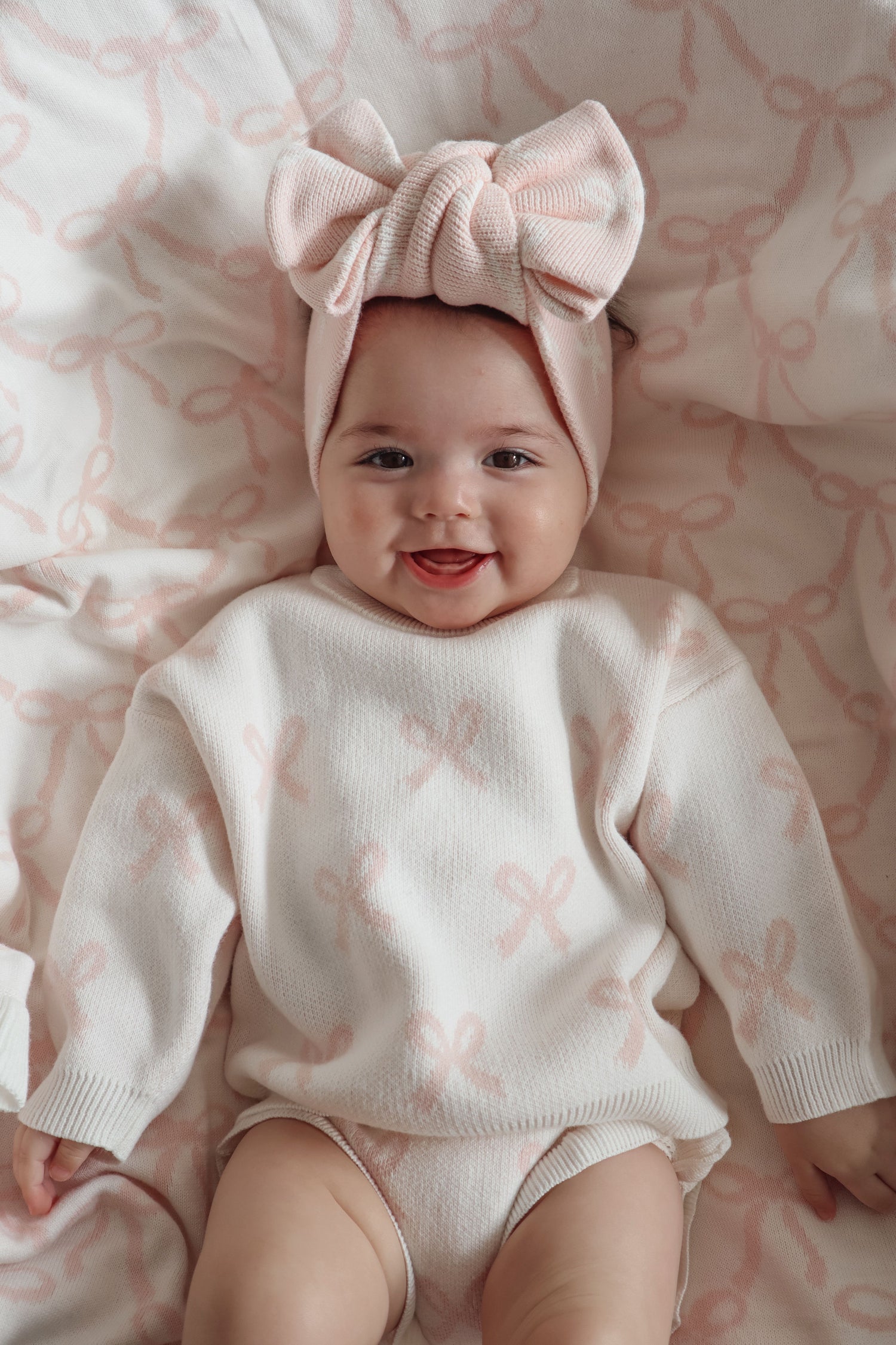 BOW JUMPER | MILK + BABY PINK BOWS