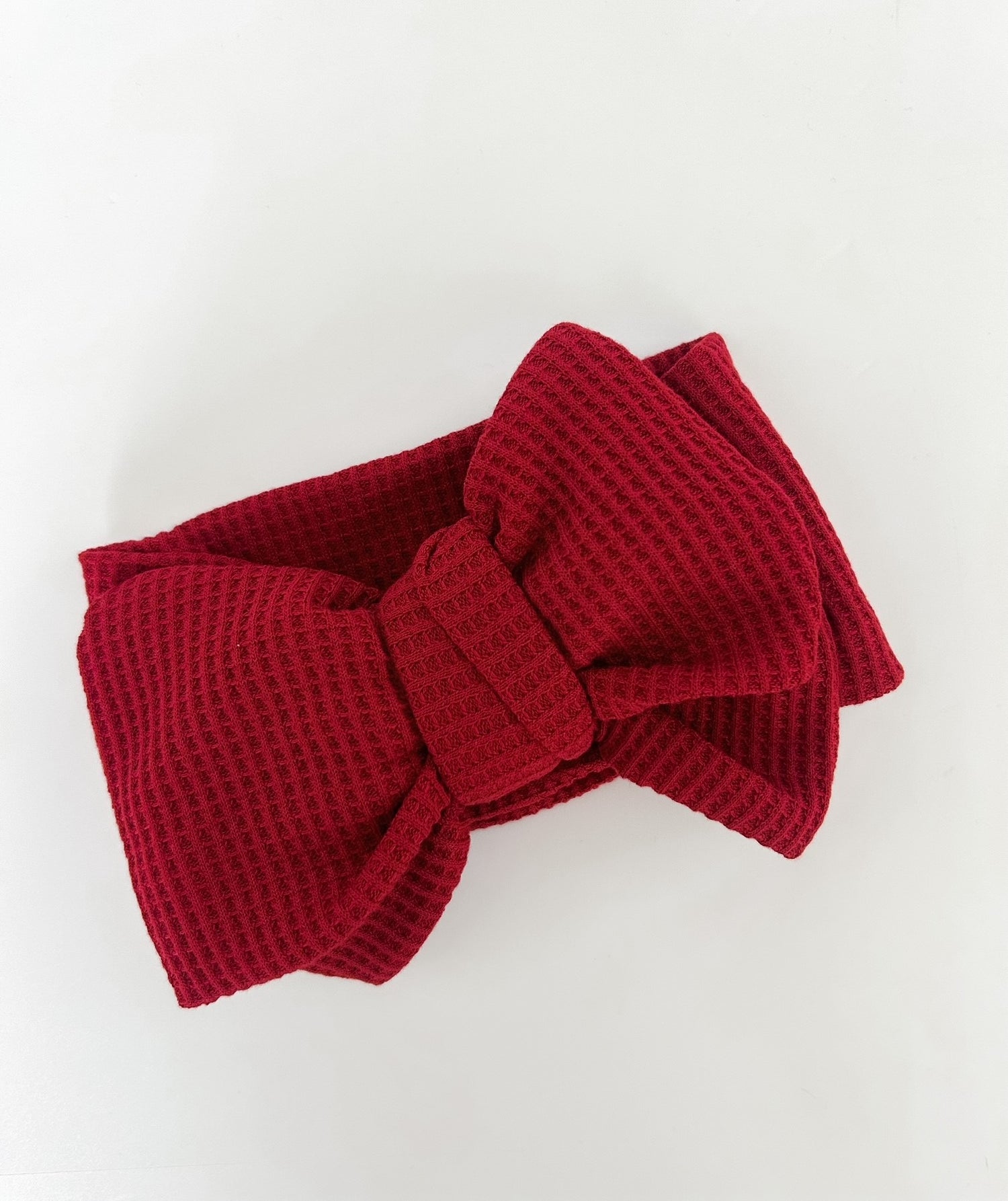 CHUNKY WAFFLE BOW HEADBAND - DEEP RED