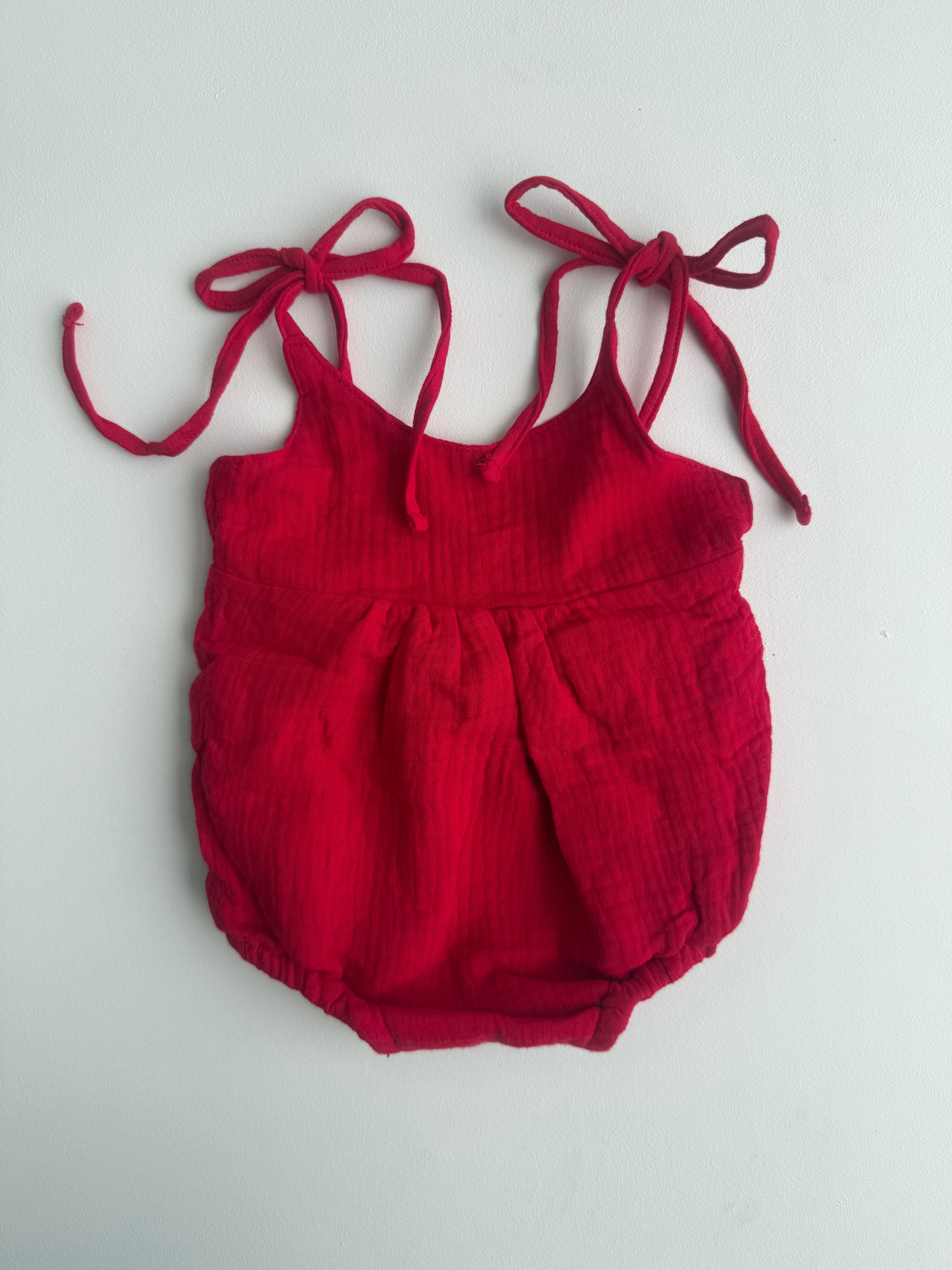 MUSLIN SUMMER ROMPER | RED
