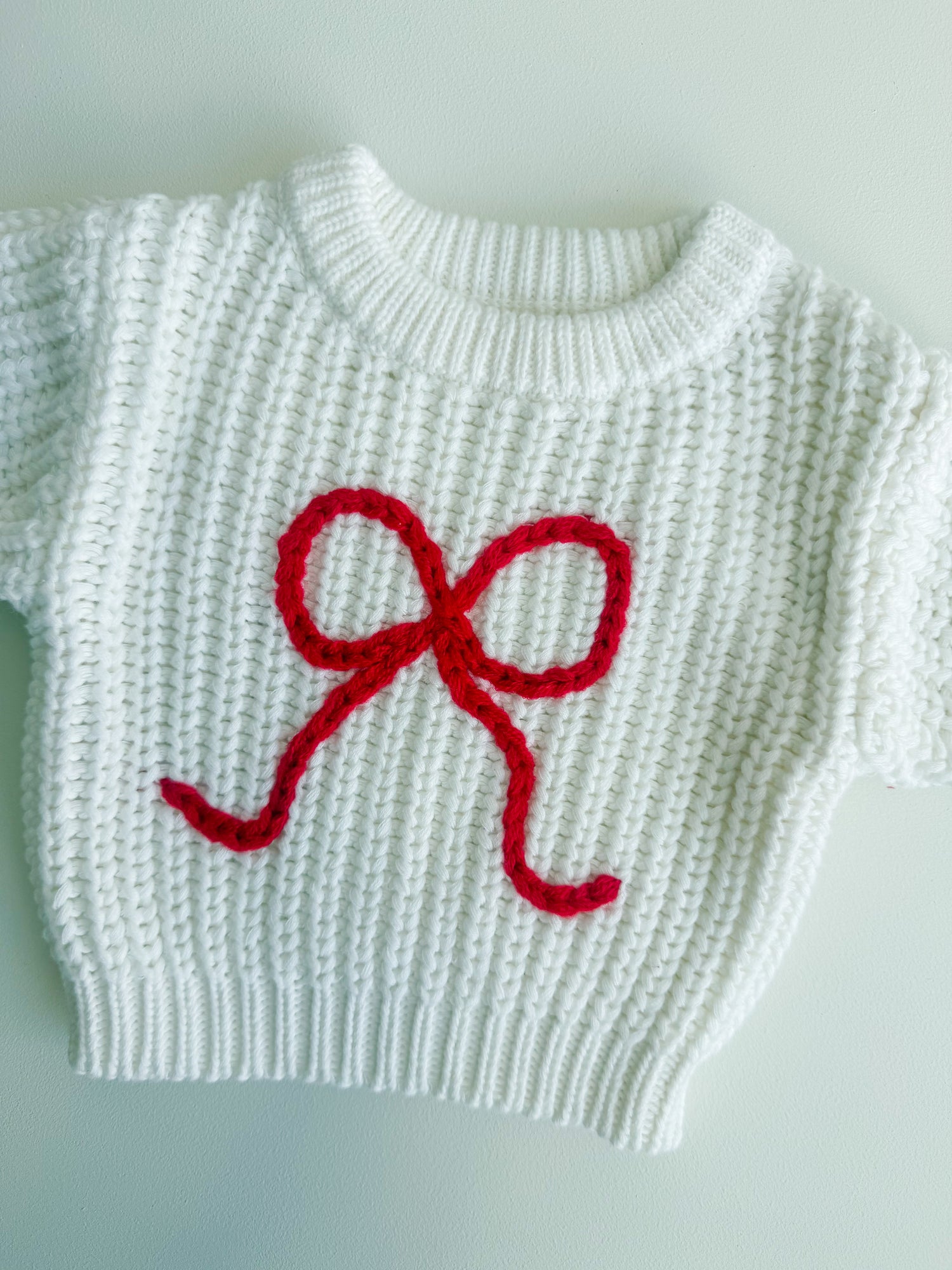 CHUNKY KNIT JUMPER | MILK - RED BOW