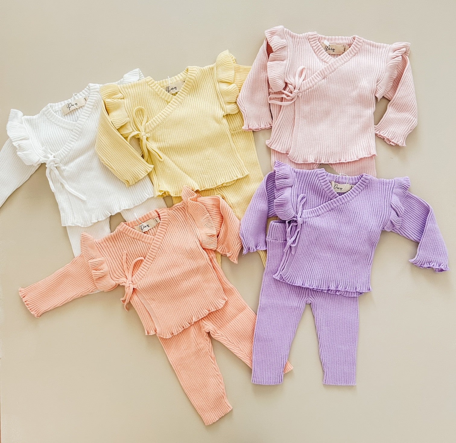 RIBBED RUFFLE KIMONO SET | MILK
