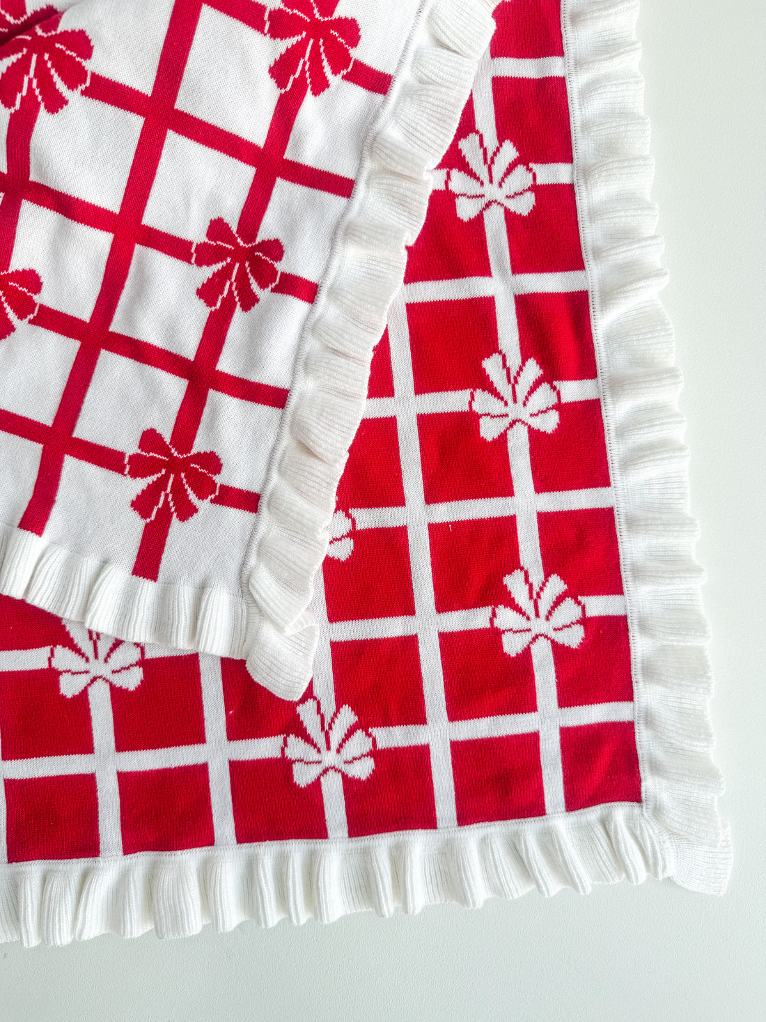 FRILL CHECK BOW BLANKET| RED + MILK | REVERSIBLE