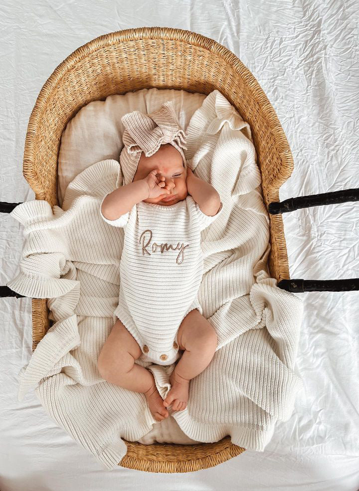 CLASSIC RIBBED ROMPER SHORT SLEEVE - MILK | PERSONALISED EMBROIDERY AVAILABLE