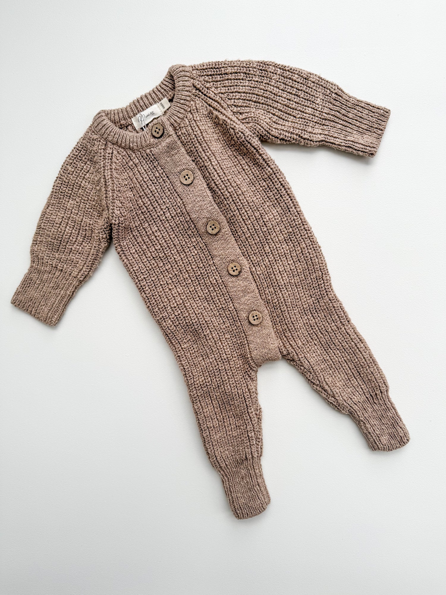 TEXTURED COTTON LONG ROMPER | BROWN