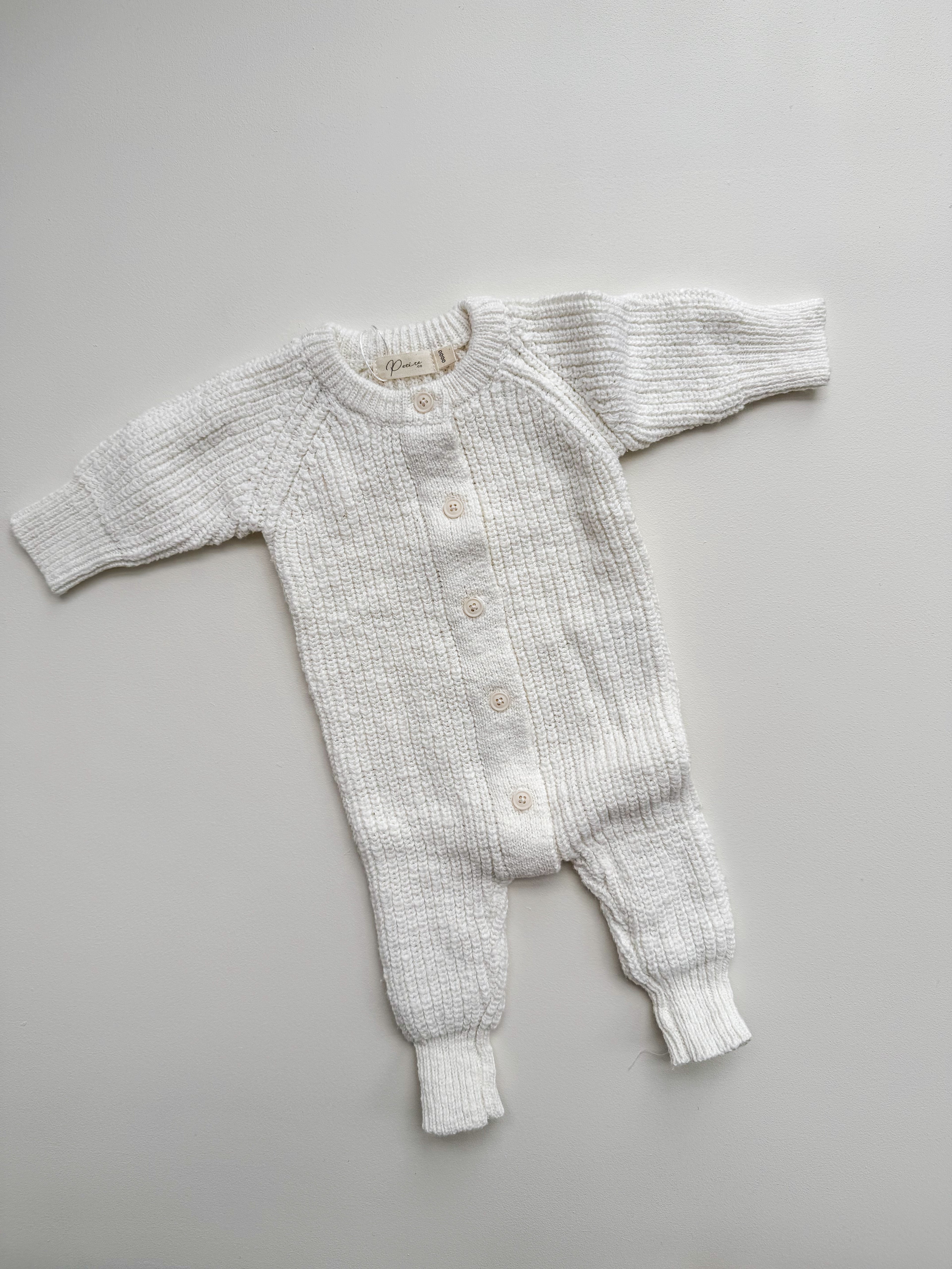 TEXTURED COTTON LONG ROMPER | SNOW