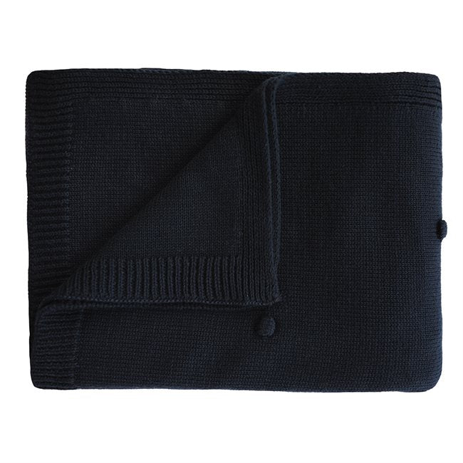 KNITTED BABY BLANKET | TEXTURED DOTS | DARK NAVY
