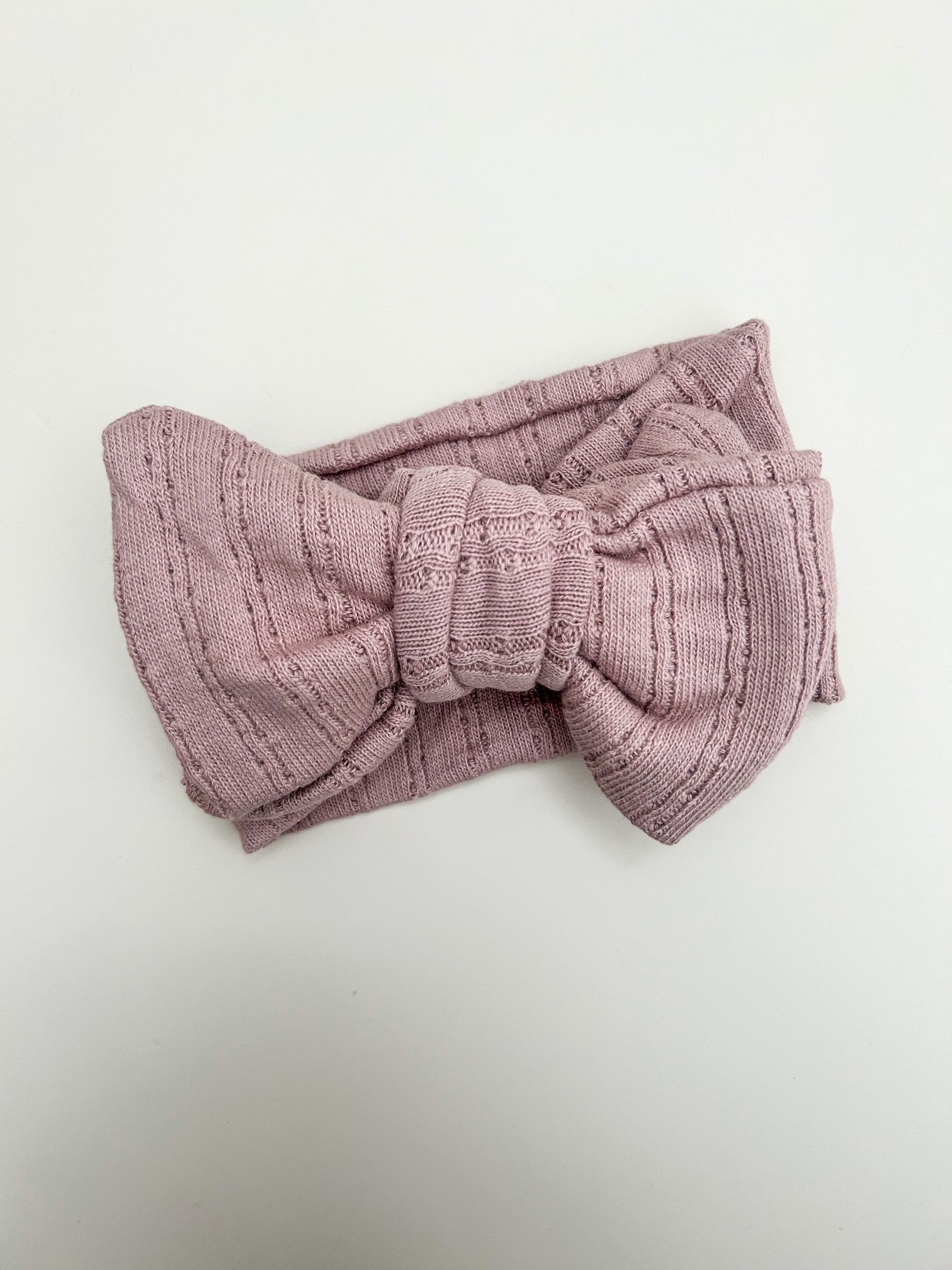 POINTELLE TOPKNOT BOW HEADBAND - MAUVE