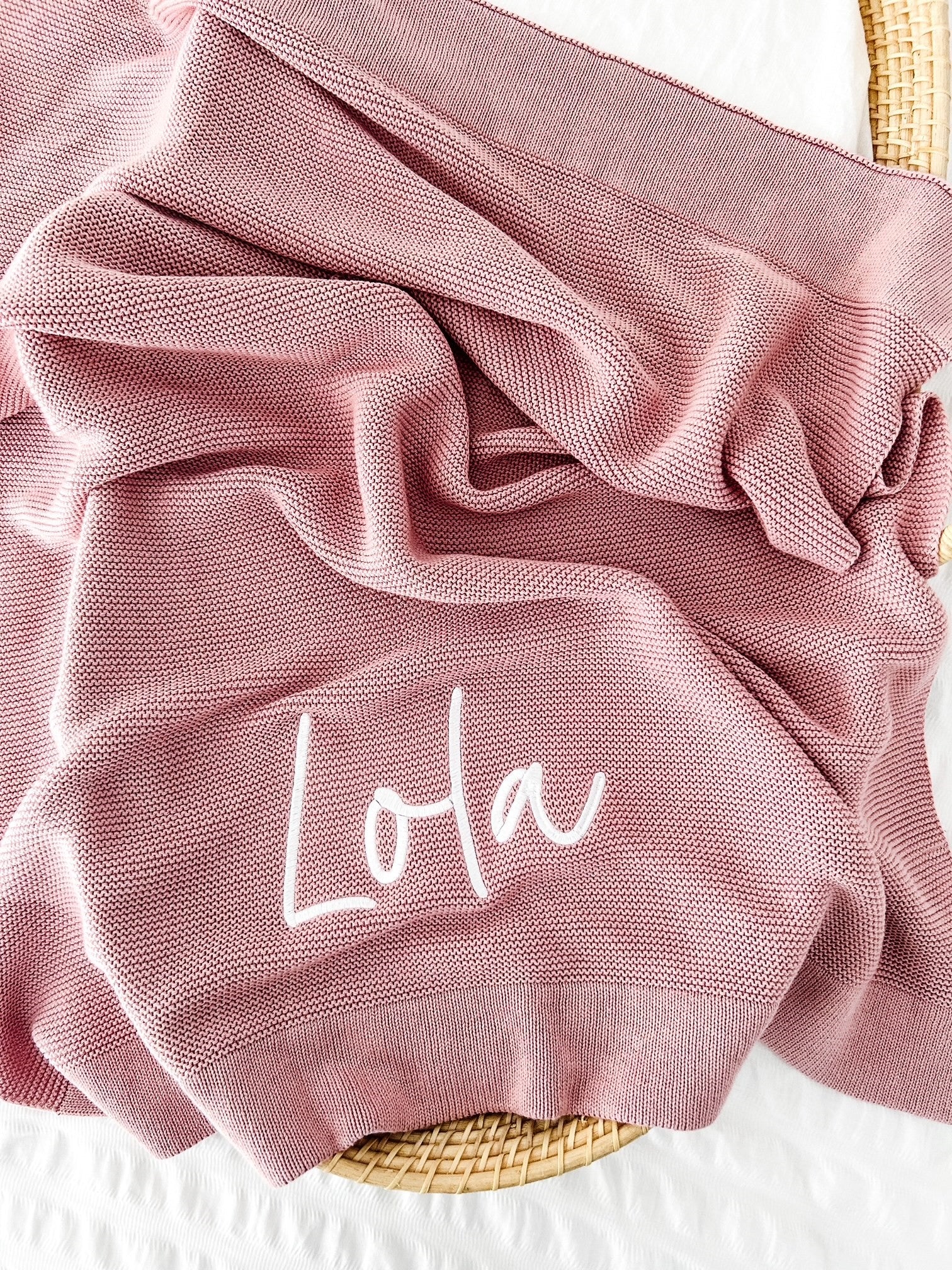 THICK BOARDER PERSONALISED BABY BLANKET | DUSTY PINK