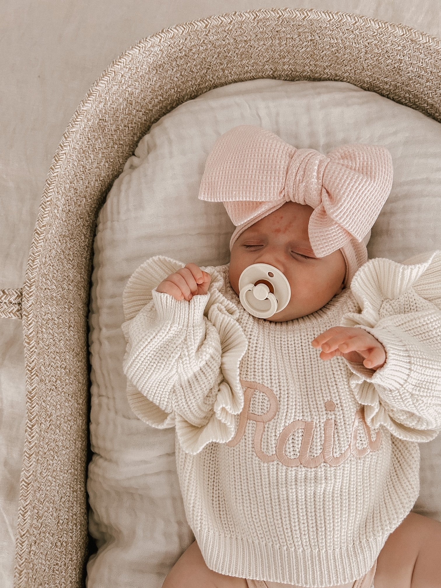 CHUNKY WAFFLE BOW HEADBAND - BABY PINK