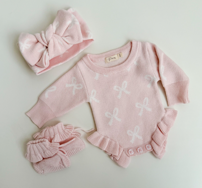 KNIT OVERSIZED TOPKNOT - BABY PINK + MILK BOWS