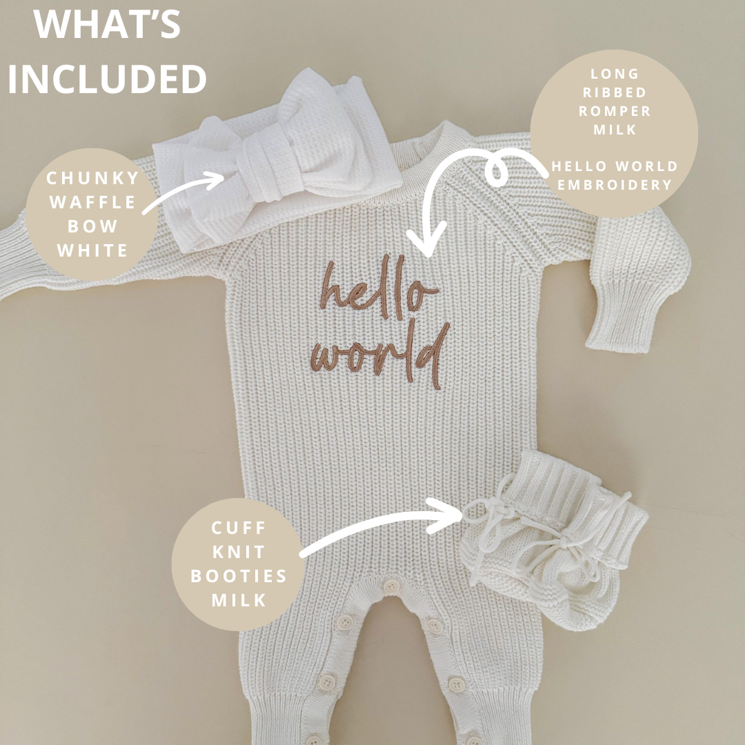 Long Ribbed Romper Bow Bundle | Milk