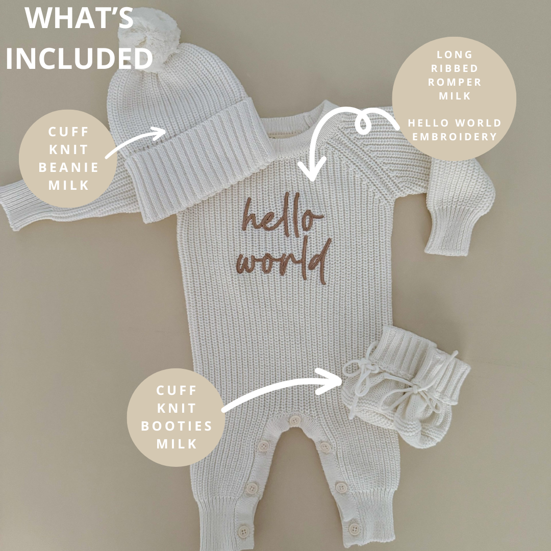 Long Ribbed Romper Beanie Bundle | Milk