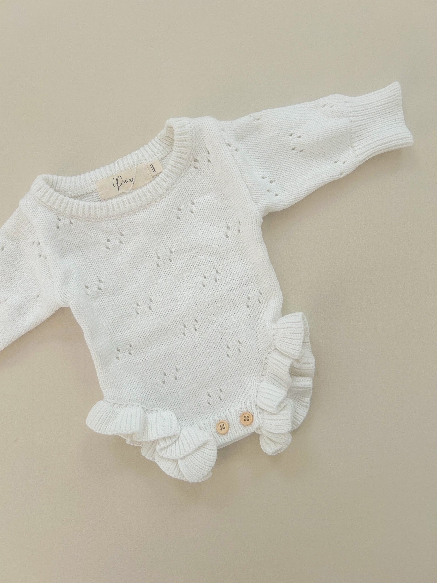 POINTELLE FRILL ROMPER - MILK