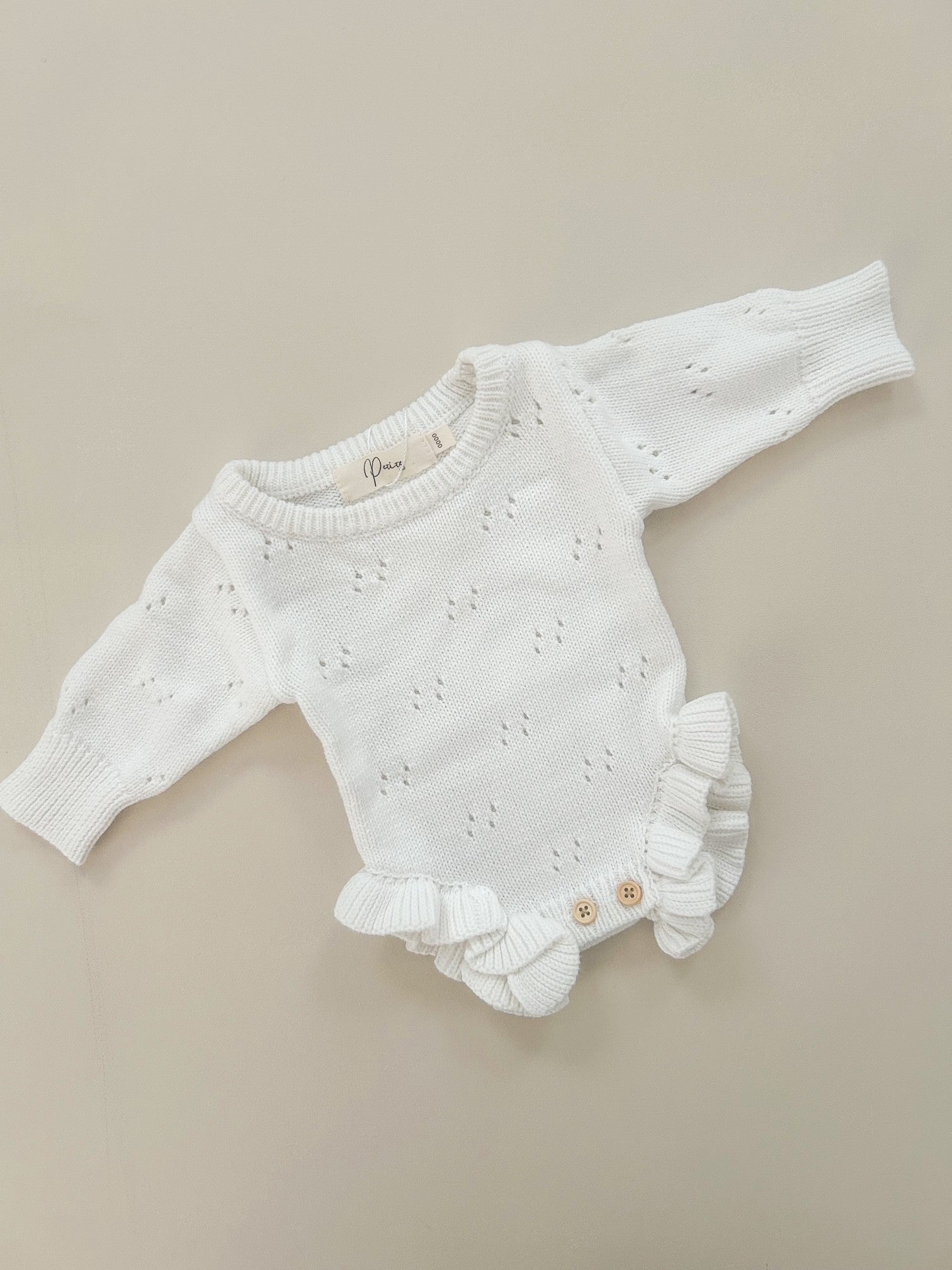 POINTELLE FRILL ROMPER - MILK