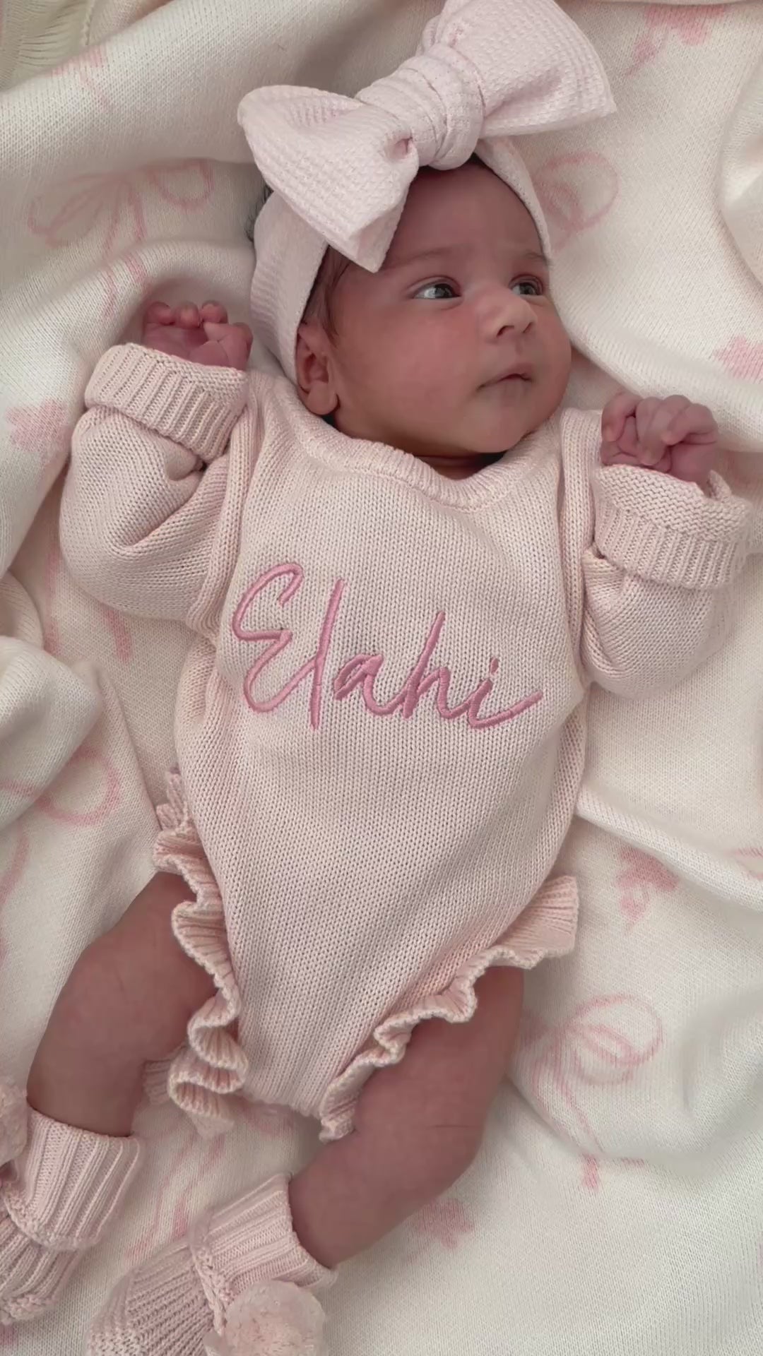 CLASSIC BIRTH ANNOUNCEMENT FRILL ROMPER - BABY PINK