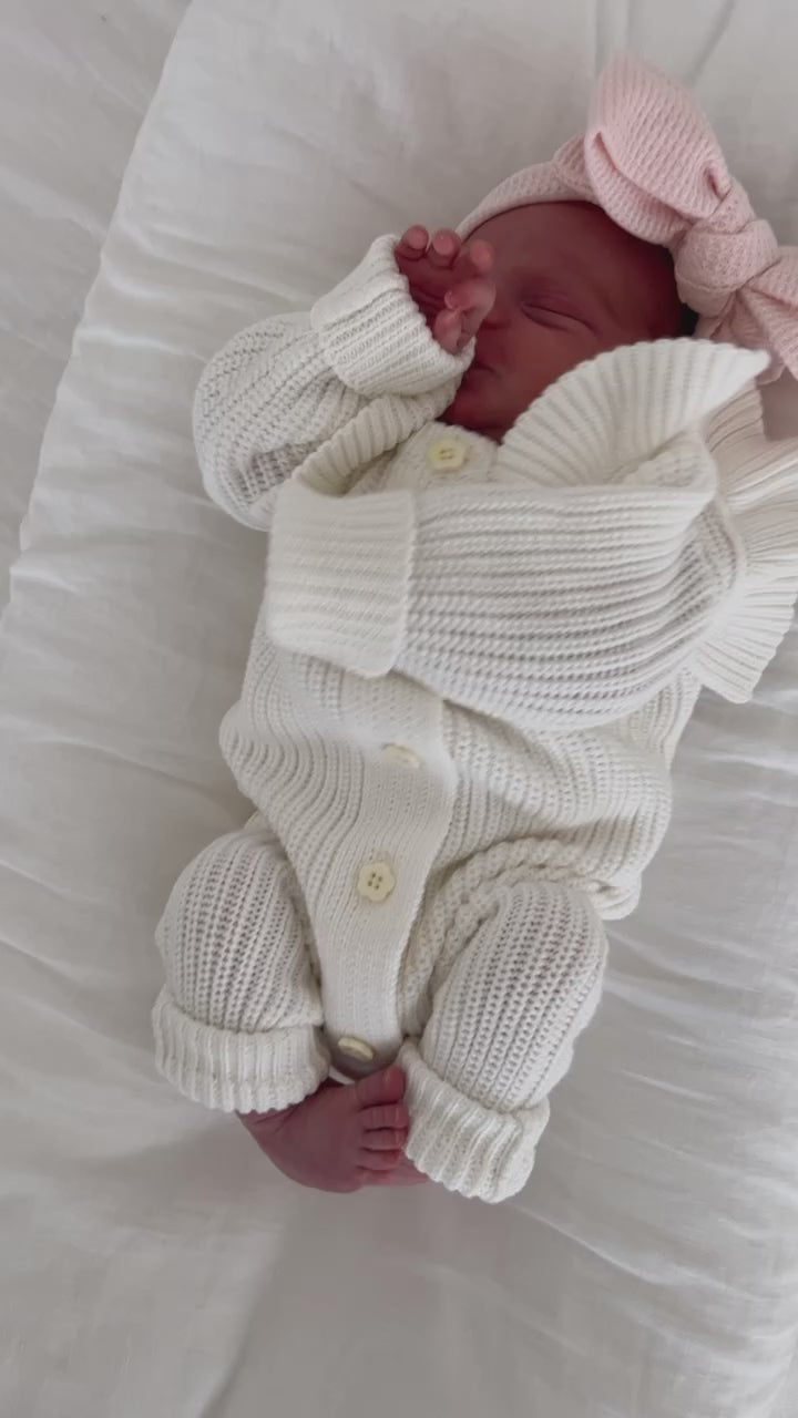 LONG FLUTTER RIBBED ROMPER | MILK