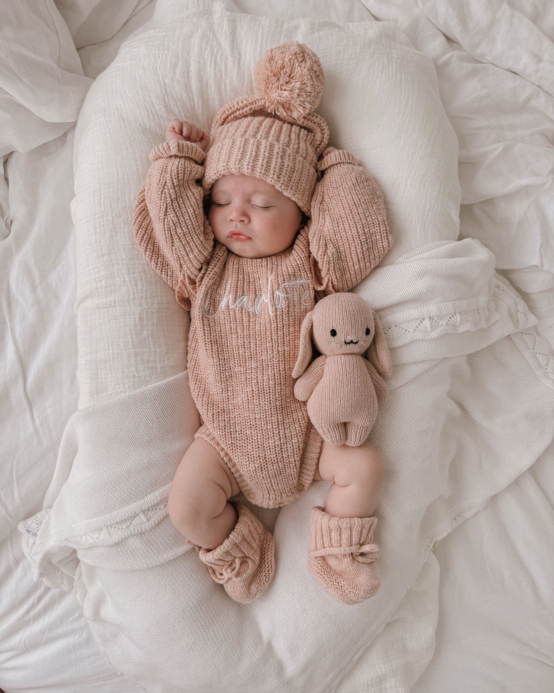TEXTURED COTTON BOOTIES | ROSE