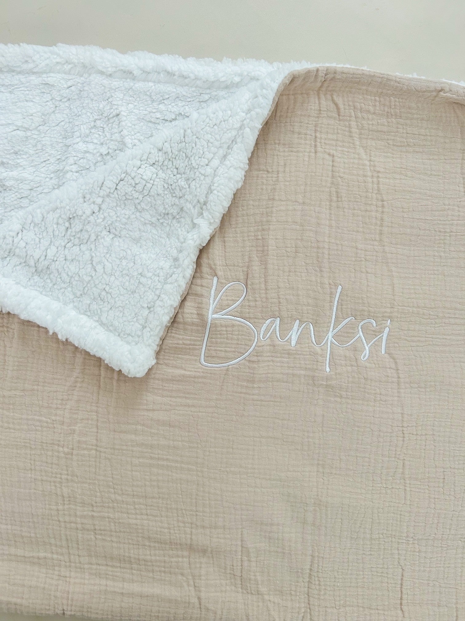 SHERPA TEDDY MUSLIN BLANKET | LATTE