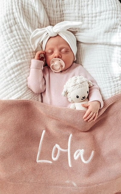 THICK BOARDER PERSONALISED BABY BLANKET | DUSTY PINK