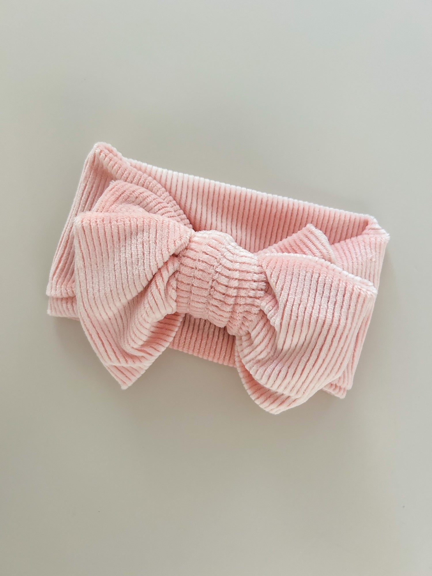 CHUNKY VELVET RIBBED BOW HEADBAND - PINK