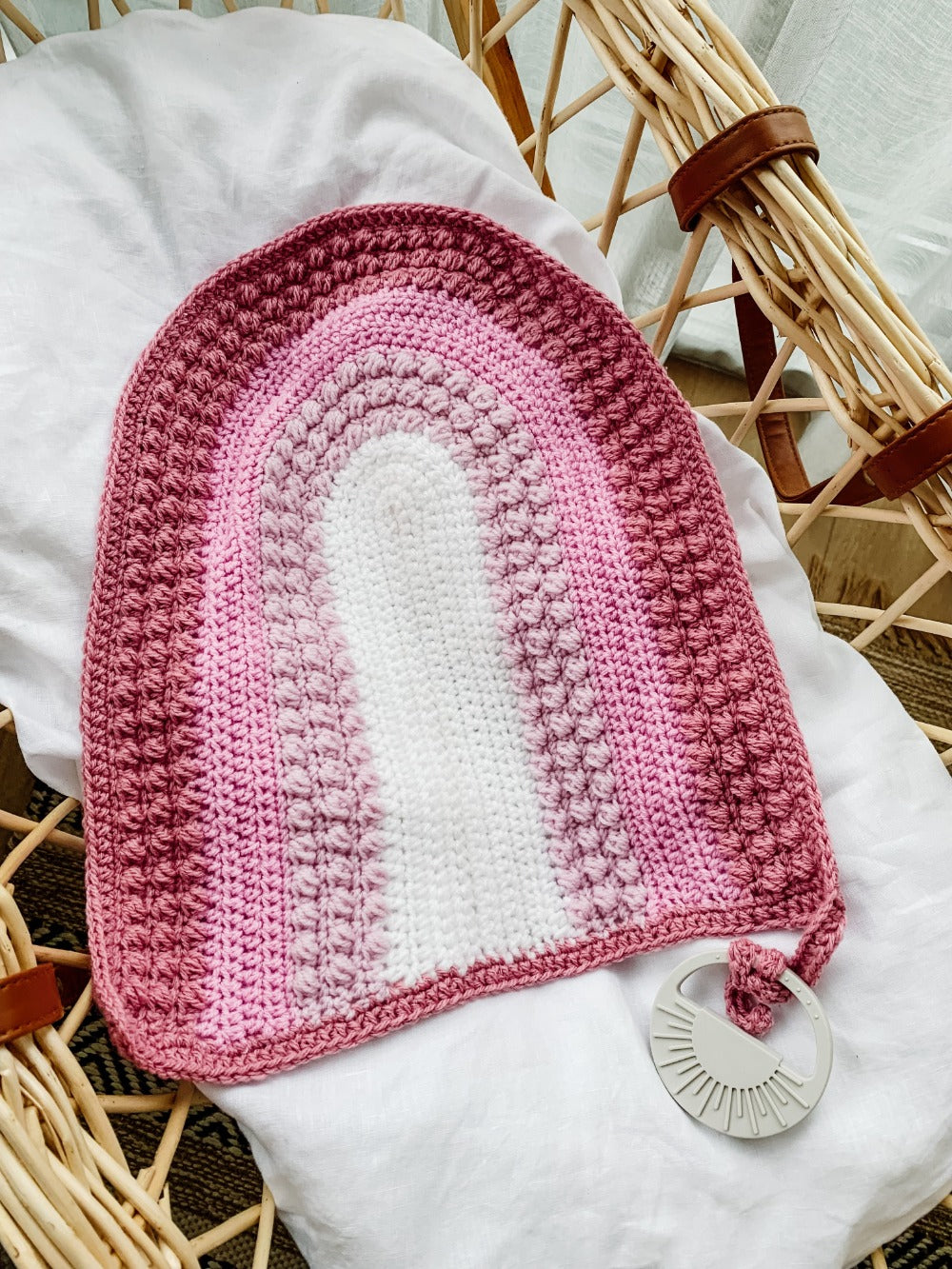 Pink rainbow lovey comfort blanket baby toddler girl teether