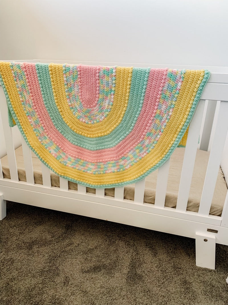 RAINBOW CROCHET COT BLANKET - BRIGHT