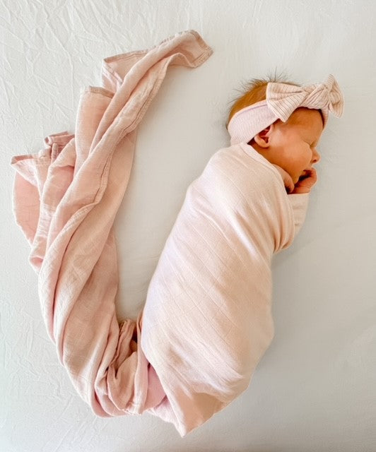 RIBBED PETITE BOW HEADBAND - PINK