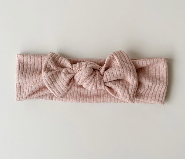 RIBBED PETITE BOW HEADBAND - DUSTY
