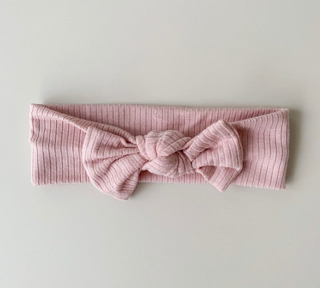 RIBBED PETITE BOW HEADBAND - PINK