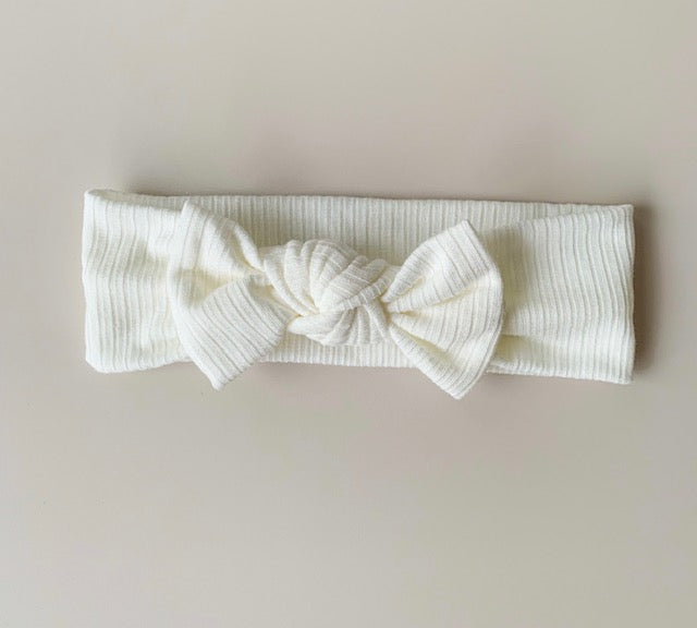RIBBED PETITE BOW HEADBAND - WARM WHITE