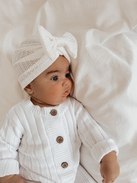 WAFFLE BOW TURBAN - WHITE