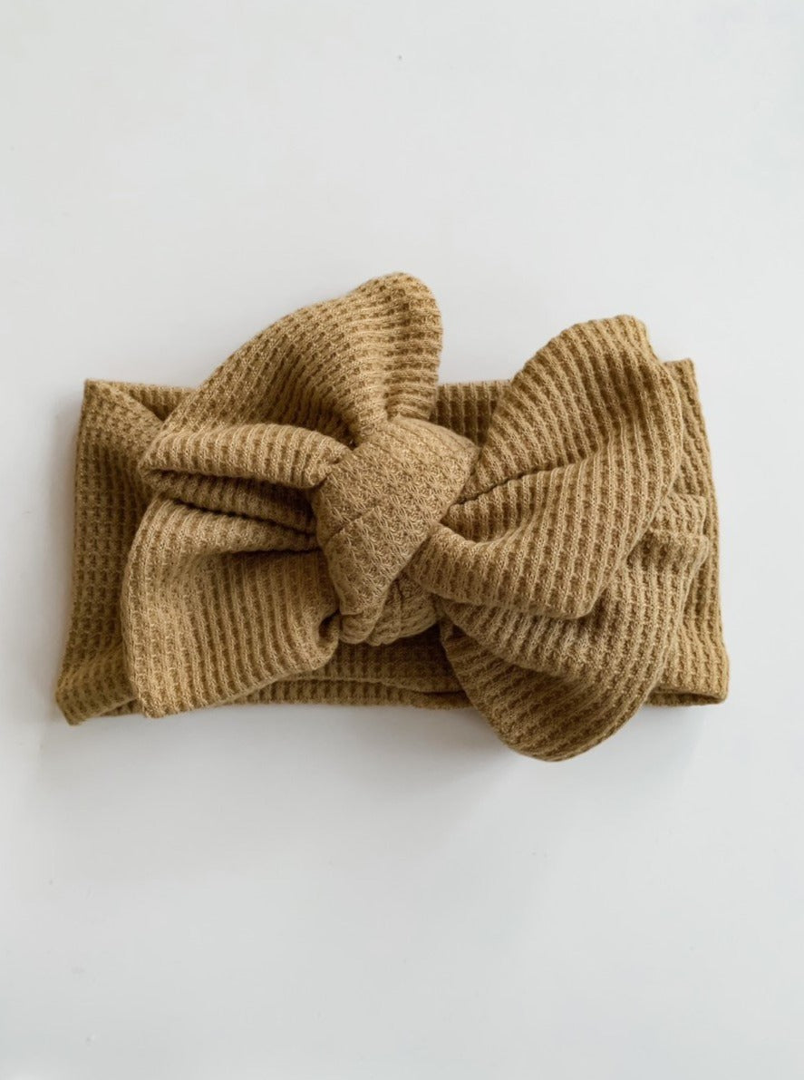 Oversized topknot bow waffle headband girls baby