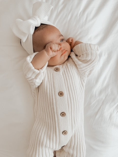 CHUNKY WAFFLE BOW HEADBAND - WHITE