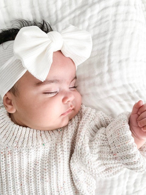 RIBBED COTTON KNOTTED BOW HEADBAND - WHITE