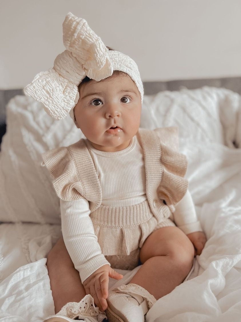 CRINLKLE TOPKNOT BOW HEADBAND - IVORY